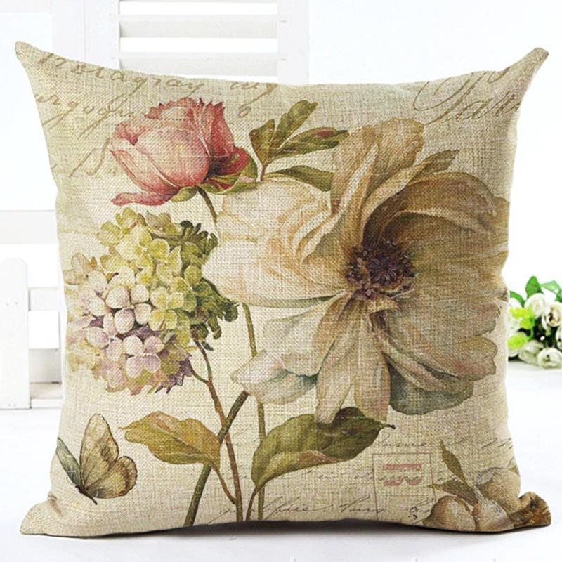 Vintage flowers Linen pillowcase Decorative pillows for sofa Cushion covers home decoration