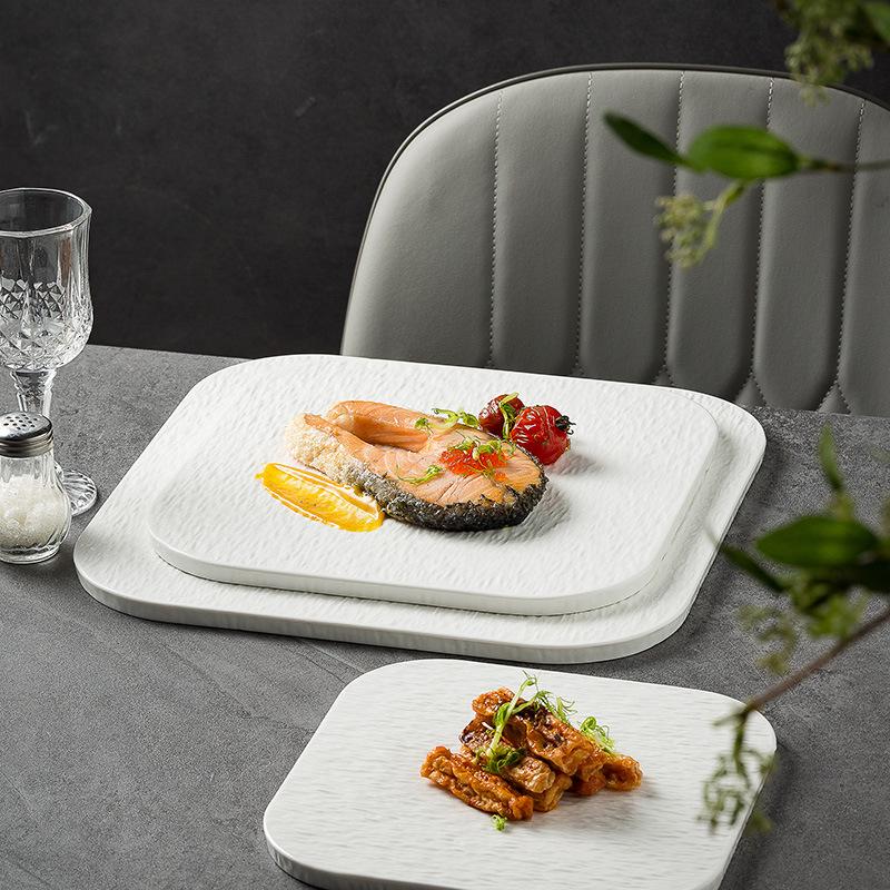 Assiette Plate Carrée Simple, Assiette Occidentale Motif Roche, Assiette à Steak de Restaurant, Assiette à Gâteau Dessert d'Hôtel, Sensation Avancée