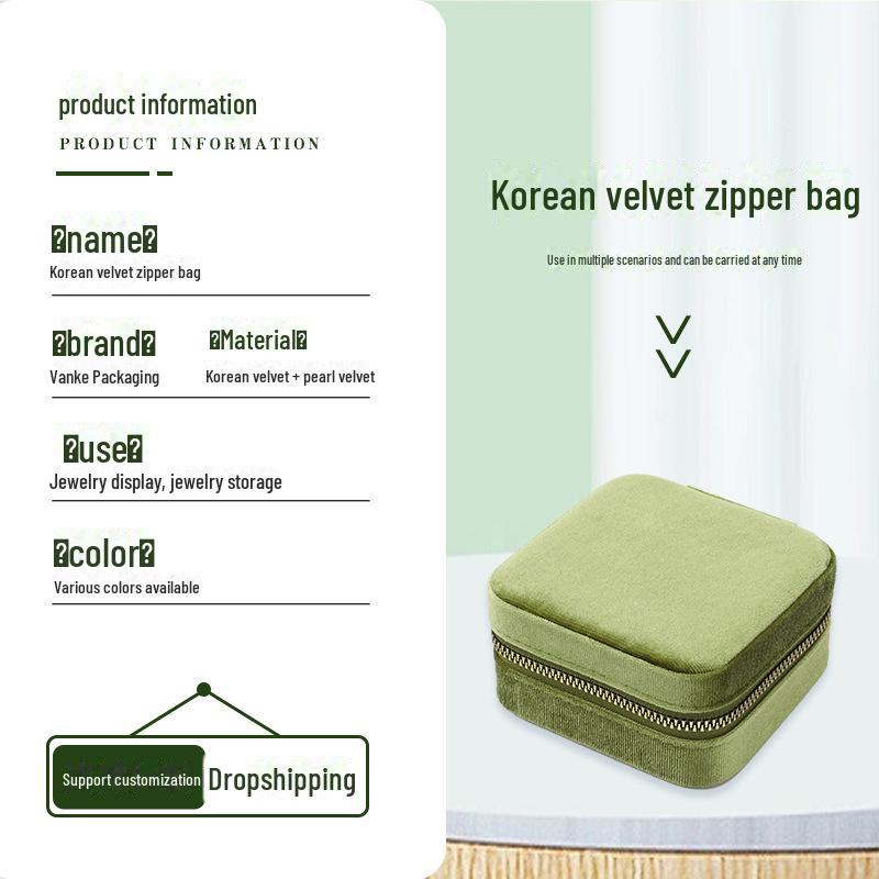 Korean Flannel Jewelry Storage Box with Mirror - Travel-Friendly Organizer for Earrings and Rings