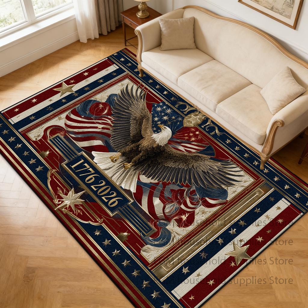 Retro Carpet American Flag Red White Blue Design Living Room Bedroom Home Decor Fluffy Mat Machine Washable Nonslip Rug study