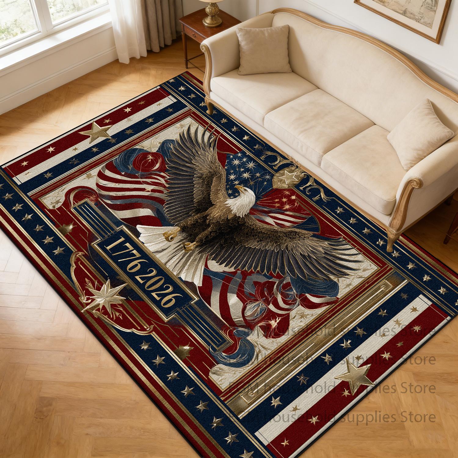 

Retro Carpet American Flag Red White Blue Design Living Room Bedroom Home Decor Fluffy Mat Machine Washable Nonslip Rug study 60x90cm