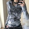 Kragen Y2k T-Shirts Damen Vintage Streetwear Amerikanisch Langarm Oberteil Grafik Basic Schmal Geschnitten T-Shirt Herbst