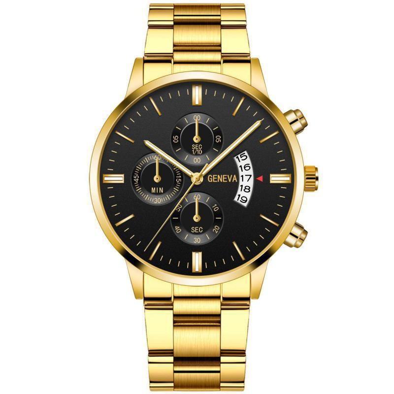 Men'S Casual Trend Business Fake Three-Eye Calendar Quartz Watch + Bracelet + Necklace (3Pcs/Set) Men'S Watch