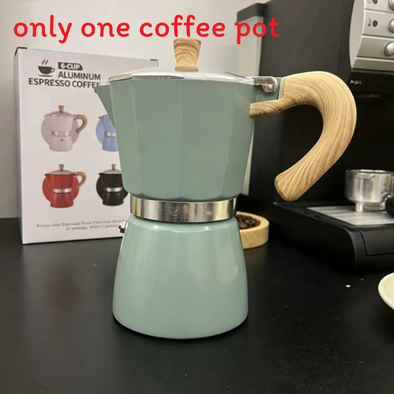 Caffettiera Moderna Minimalista in Alluminio con Manico in Legno per la Preparazione in Casa