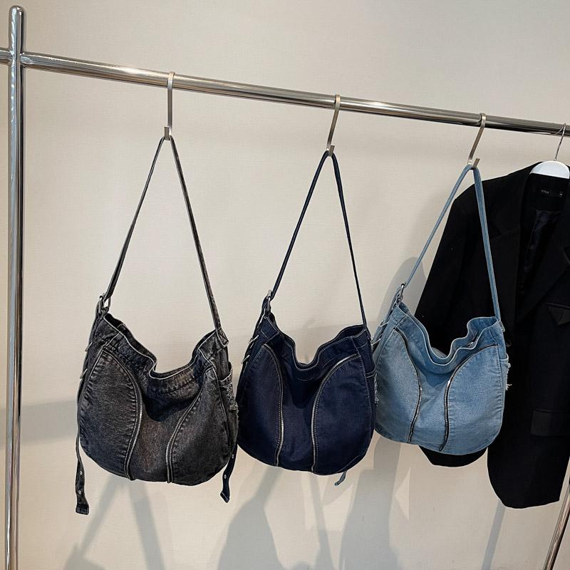 Denim Messenger Bag med Stor Kapacitet Dam Vintage Axelväska Crossbody-väska