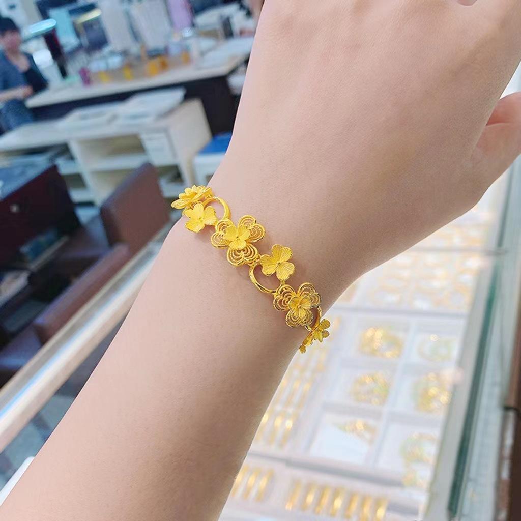 Messing Vergoldet Glücksklee & Doppelherz Damen Armband
