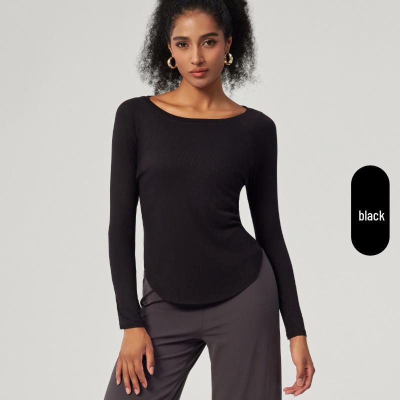 

Европейско-американский повседневный спортивный топ с длинным рукавом для йоги - Осеннее ощущение обнаженности, Женская футболка с открытыми плечами, свободная, приятная к коже Small