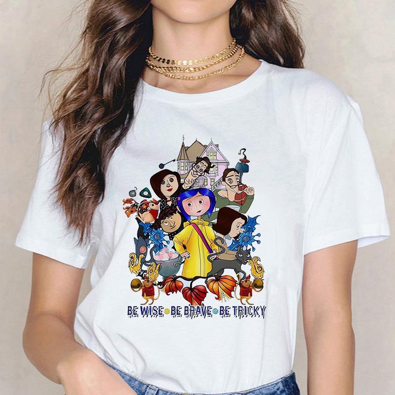 Maglietta Horror di Moda Bambola Coraline Sogni Maglietta Y2k Donna Vintage Gotica Magliette Grafiche di Halloween Abbigliamento