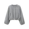 Women's Fashion Autumn Winter Soft Bomber Jacket Women Retro Round Neck Long Sleeve Elastic Hem Zipper Coat