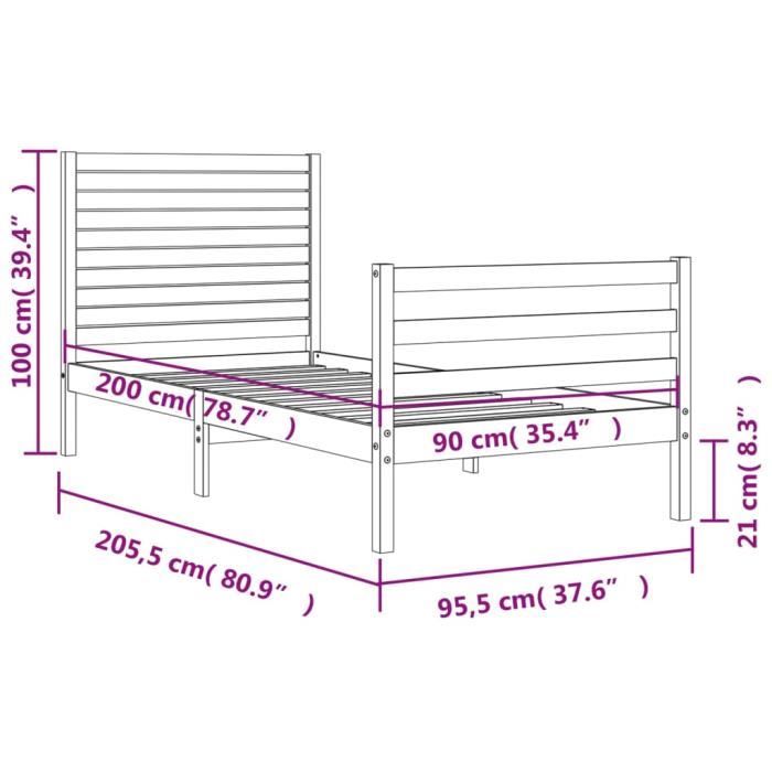VidaXL Bed Frame with Headboard 90x200 Cm Solid Wood 3195011
