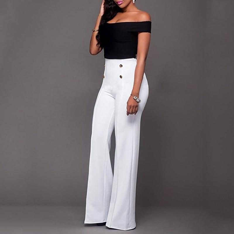Casual High Women Waist Flare Wide Leg Long Pants Summer Fashion 5 Color