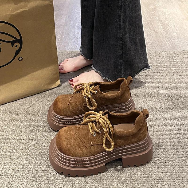 Matte Big Toe Thick Soled Shoes for Women in the Spring of 2025, Retro Versatile Single Shoes, Suede Casual Sports Shoes