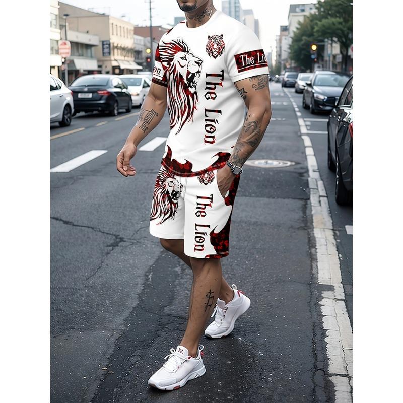 Letní pouliční móda pánské tričko a kraťasy sada 3D maskáčový tisk pánský top s krátkým rukávem pro outdoorové sporty pánské kraťasy