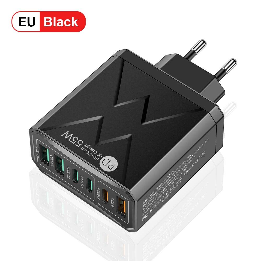6 In 1 55W PD USB Charger Fast Charging Quick Charge 3.0 Travel Charger For iPhone Samsung Xiaomi Mobile Phone Charger
