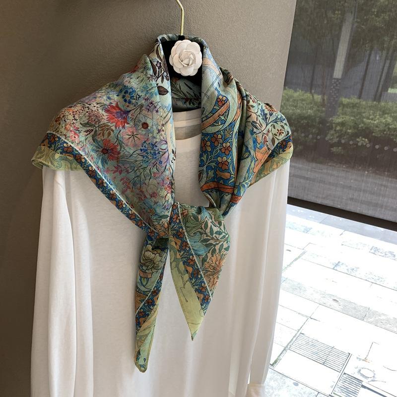 Herringbone pattern double-sided square scarf temperament sense outer fit elegant female versatile flow silk scarf breathable scarf square scarf