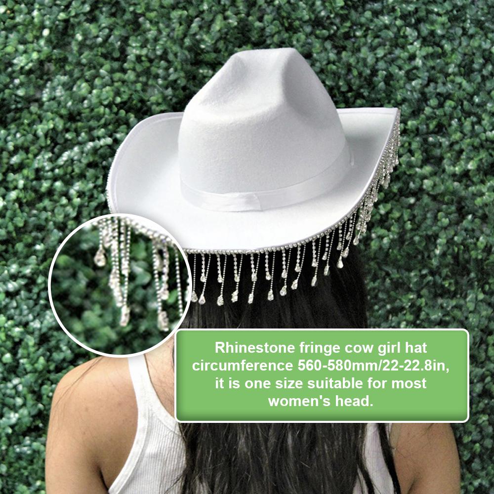 

Fringe Cowboy Hat Women Fashionable Cowgirl Roll Up Wide Brim Hats with Tassels for Party Evening