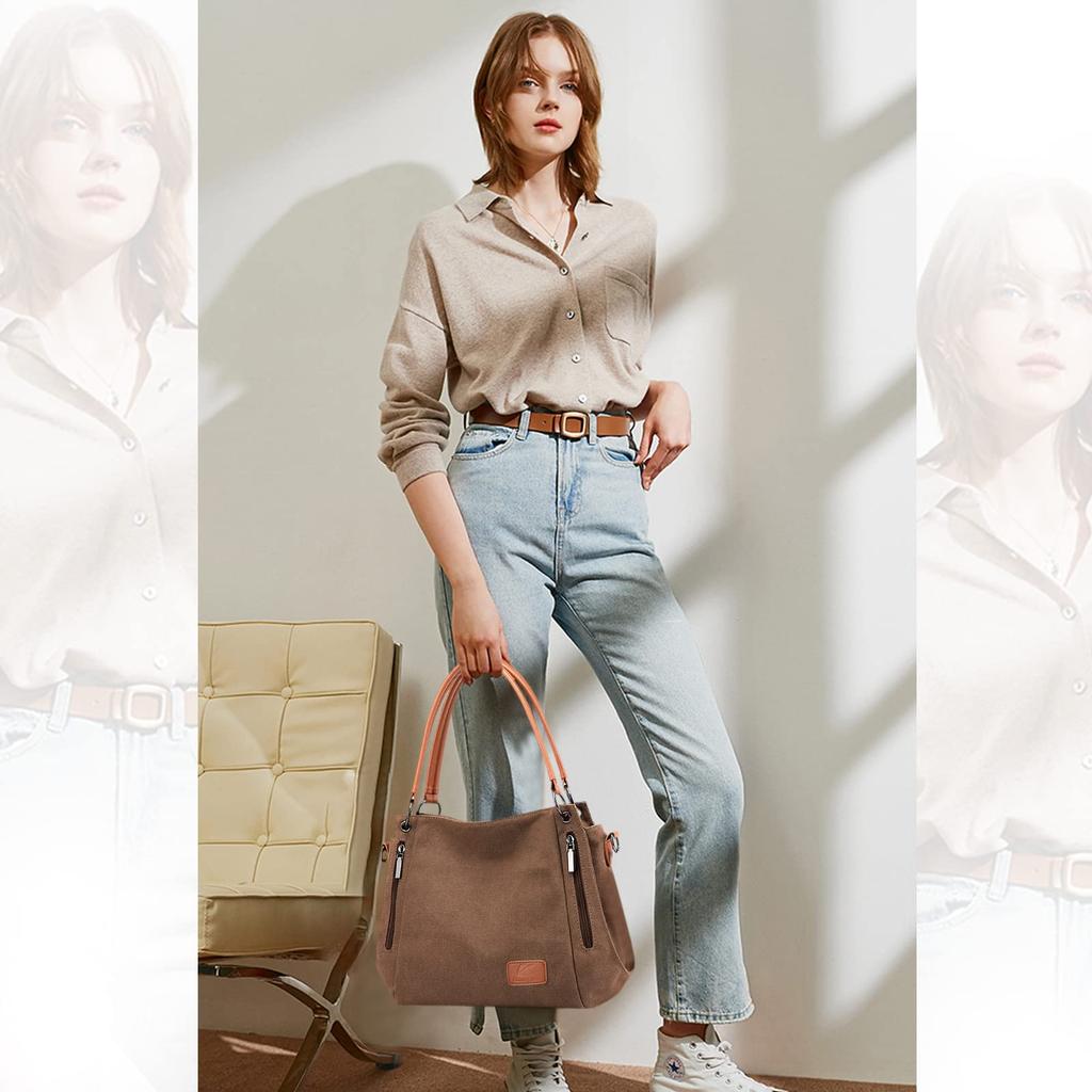 NICOLE DORIS Canvas Tote Shoulder Crossbody Bag for A4 Large Messenger Shoulder Adult Bag for Brown & Bag, Bag, Women, Size, Lightweight, Capacity,