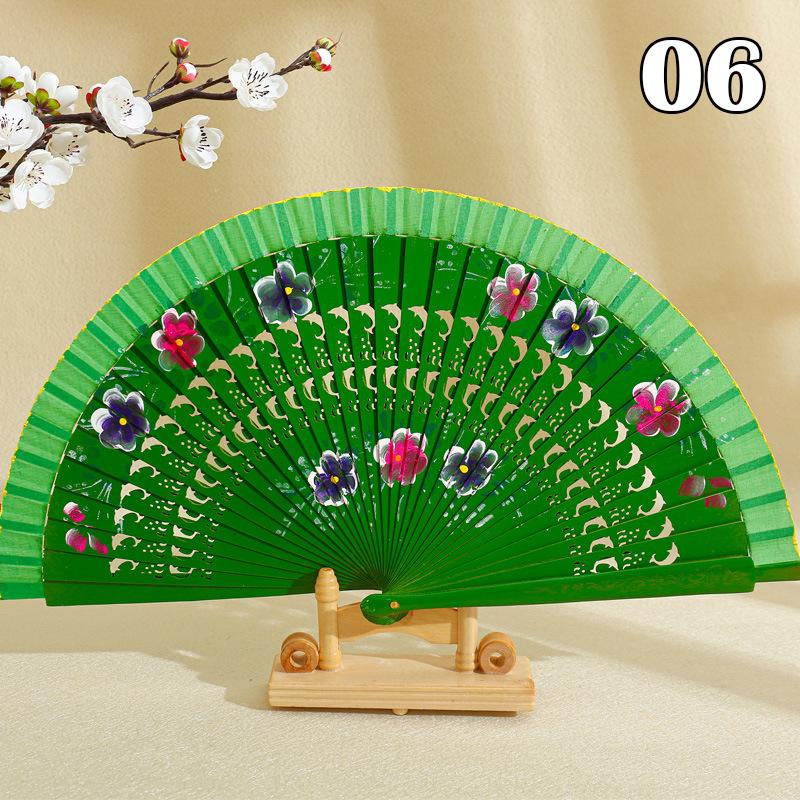 Folding Fan Wood Spanish Fan for Dancing Printing Hand Folding Fan Performances Prop Home Decor Ornaments Craft Gifts for Guest