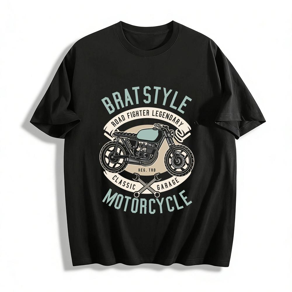 BratStyle Motorcycle Print Tee Road Fighter Classic Garage Top Pure cotton T-shirt XXS