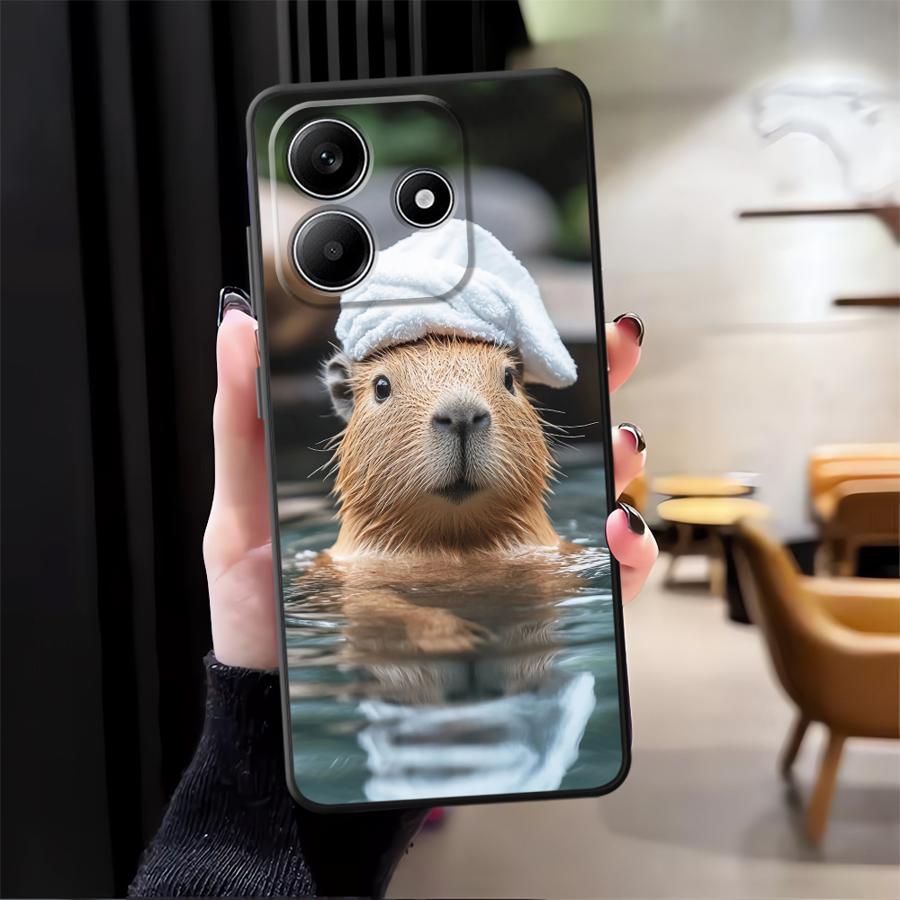 Case for Xiaomi Redmi Note 10S 13 14 Pro Plus 11s 9S 9 10 11 12 Pro 12s 7 8 Black Soft Phone Cover Cute Capybara