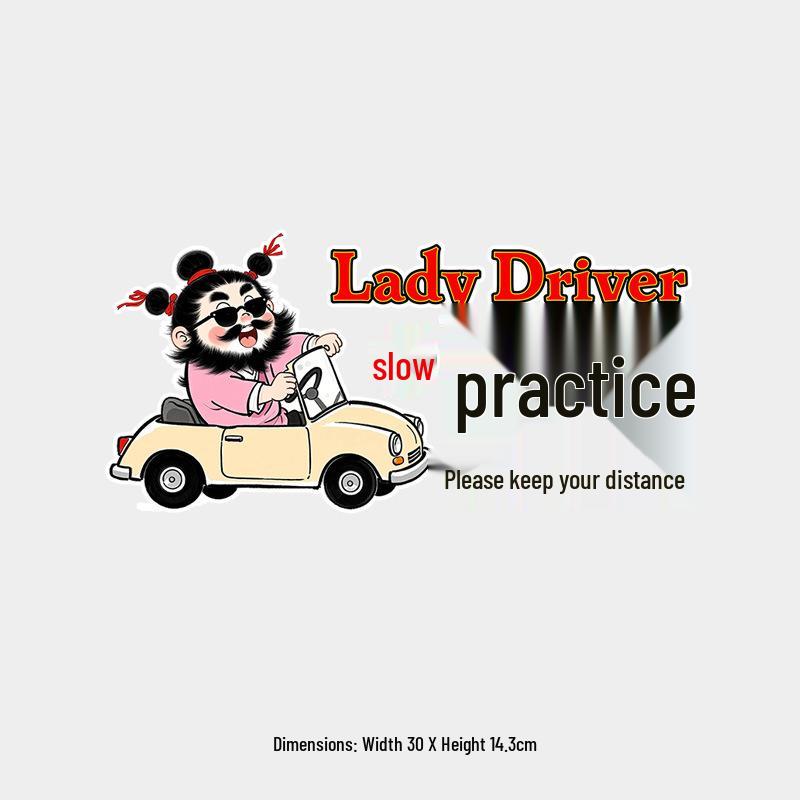 Funny New Driver Caution Sticker: Beginner Female Driver - Keep Safe Distance, Reflective & Waterproof for Rear Windshield