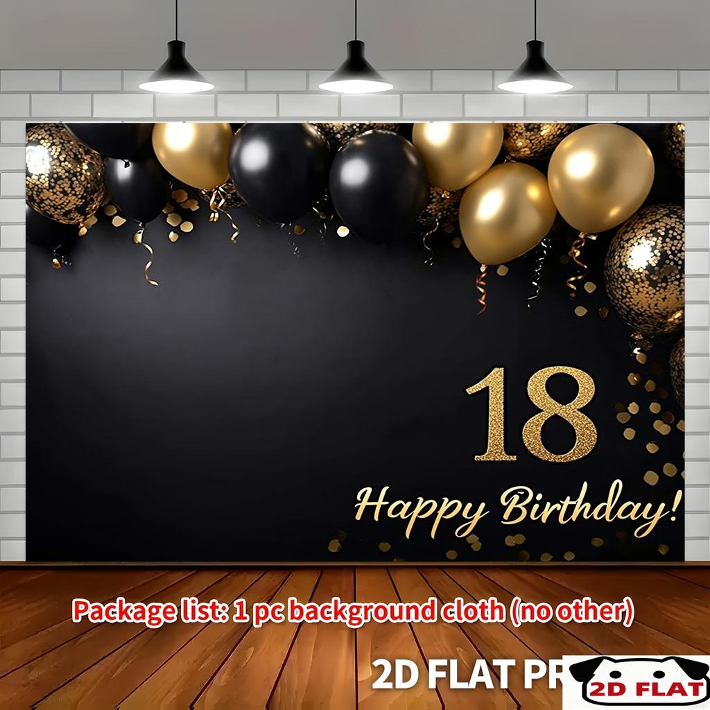 2D Flat - 18th Birthday 2D Flat Banner with Gold and Black No.18 Balloon Design as a Party Background with 'Happy Birthd