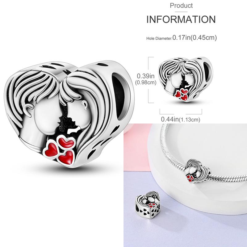 925 Sterling SilverCharms Girl Couple Valentine's Day Beads Pendant Fit 925 Silver Bracelet DIY Woman Jewelry Gift for Friend