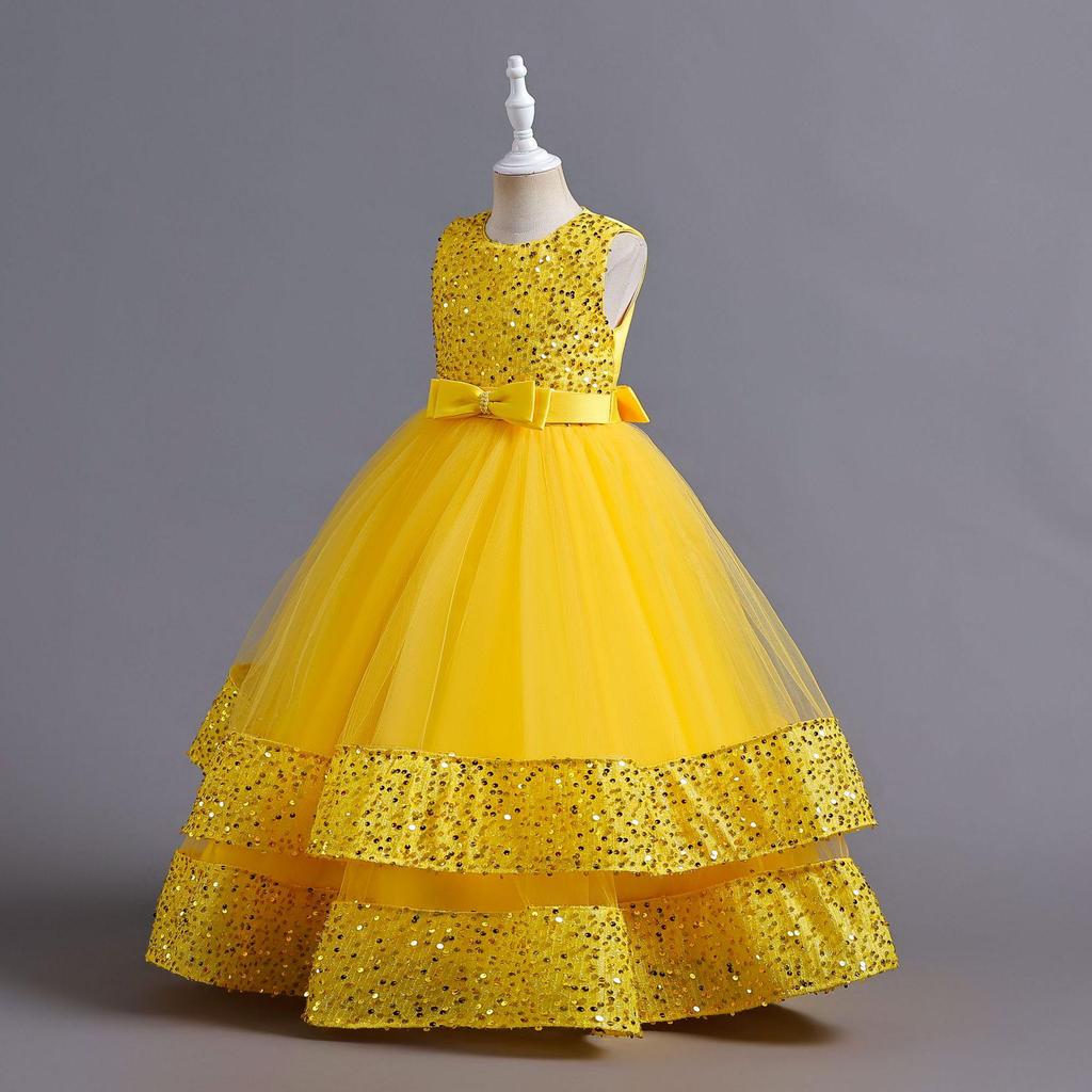 Sequined Bow Princess Dress - High-End Formal Flower Girl Attire