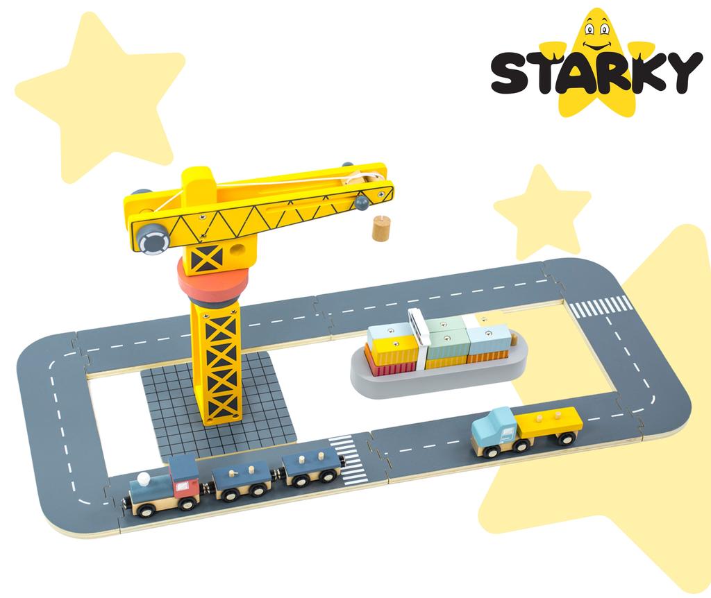 Wooden Crane Toy Crane for Children Seaport Ship Containers