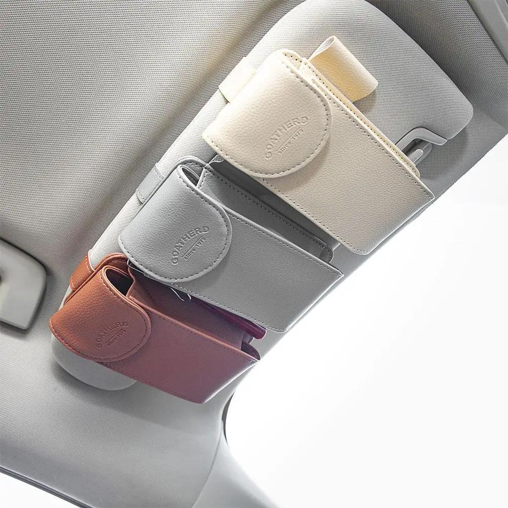 Car Sunglass Holder Car Sun Visor Glasses Case Organizer PU Leather Eyeglasses Storage Box Auto Interior Accessories