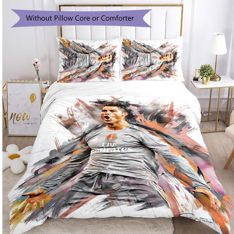 Cristiano Ronaldo Muster Bedrucktes 3-teiliges Bettwäsche-Set Weich Hautfreundlich Waschbar Bettbezug & Kissenbezüge Set Ganzjahres Schlafzimmer