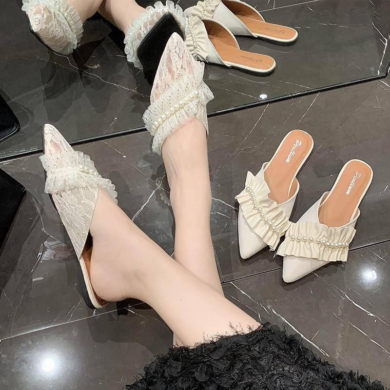 Flat-bottomed bag head half slippers women's shoes summer wear new niche half-support single shoes