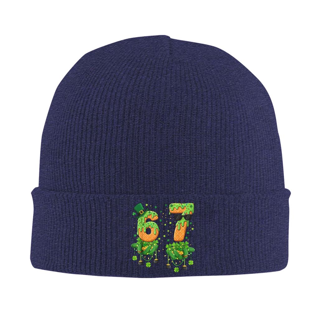 Funny 67 Meme Six Seven St Patricks Day Knitting Hat  Beanie Hats Kpop Elastic Female Male Bonnet Hats Autumn Retro Caps Gift