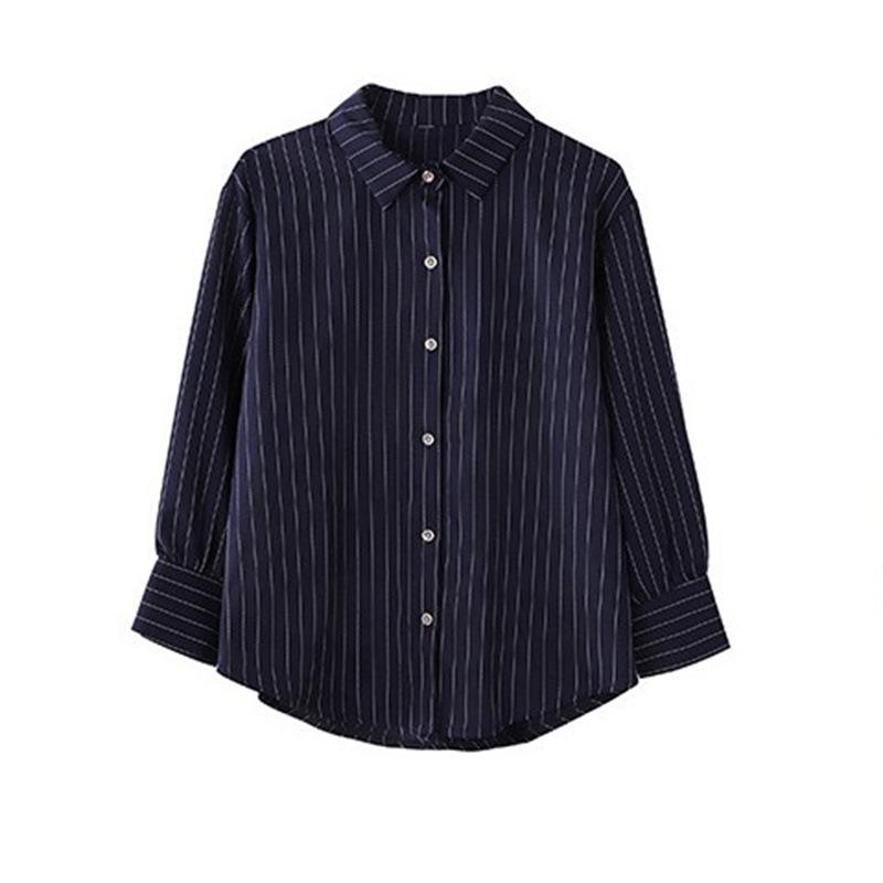 Women's Retro Striped Chiffon Shirt - Spring/Autumn 2025 Collection with Layered Lapel Design
