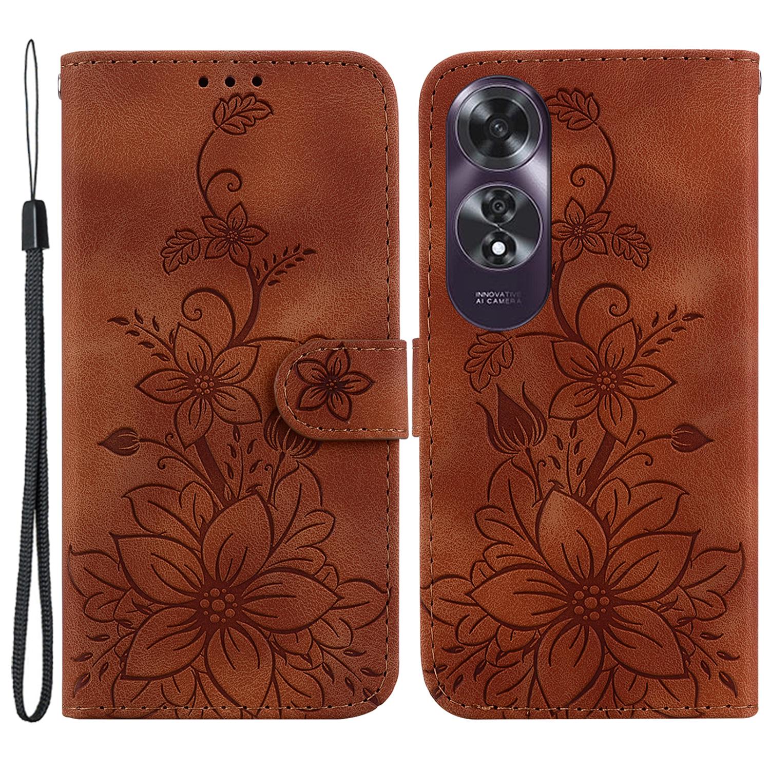 

For Oppo A60 4G Case Wallet Floral Pattern PU Leather Magnetic Clasp Phone Cover Brown