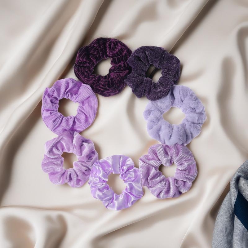 7 Pcs/Set Women Hair Scrunchies Set Plush Solid for Girls Ponytail Holder Print Floral Ditsy Flower Ties Accessories