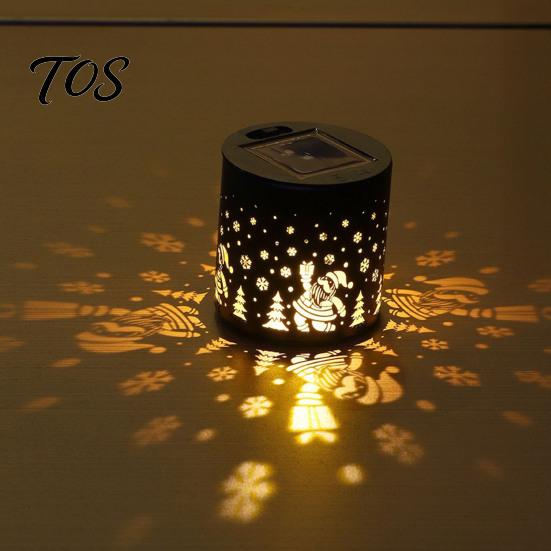Christmas Party Decorative Projection Solar Light, Snowman Santa Waterproof Metal Wall Lantern, Powered Festive Snowflake Pattern Lighting Warm White