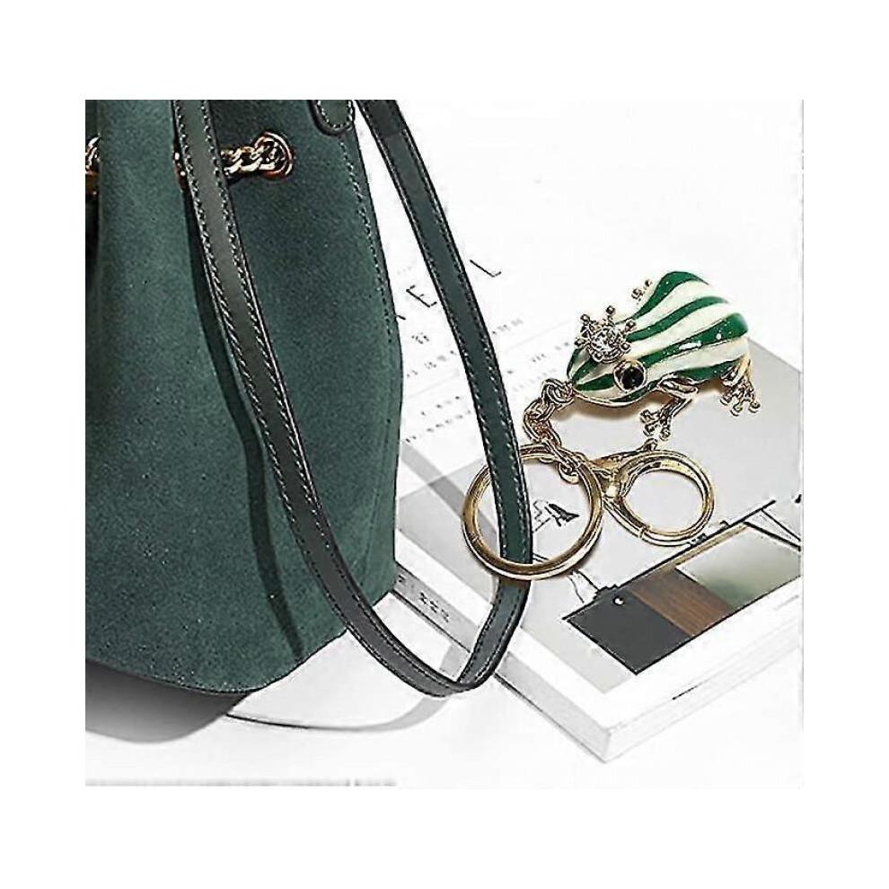 Creative Frog Keychain Cute Green Frog Keyring Funny Frog Keyring with White Stripes for Boyfriend Lover Gift Decoration Pendant