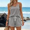 Women Summer Casual Two Piece Set Sleeveless Striped Print Tank Top Square Neck Sportswear with Pockets Shorts Lounge Outfit