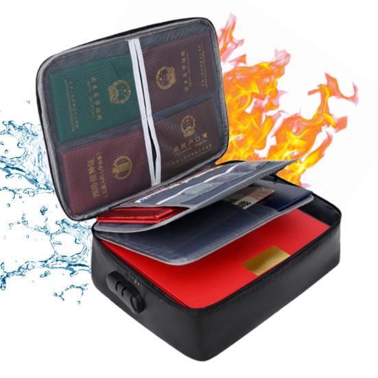 Fireproof Document Bag with Password Lock 3-Layer File Storage Case Water-Resistant Zipper Portable Travel Home Laptop Crchives Certificates