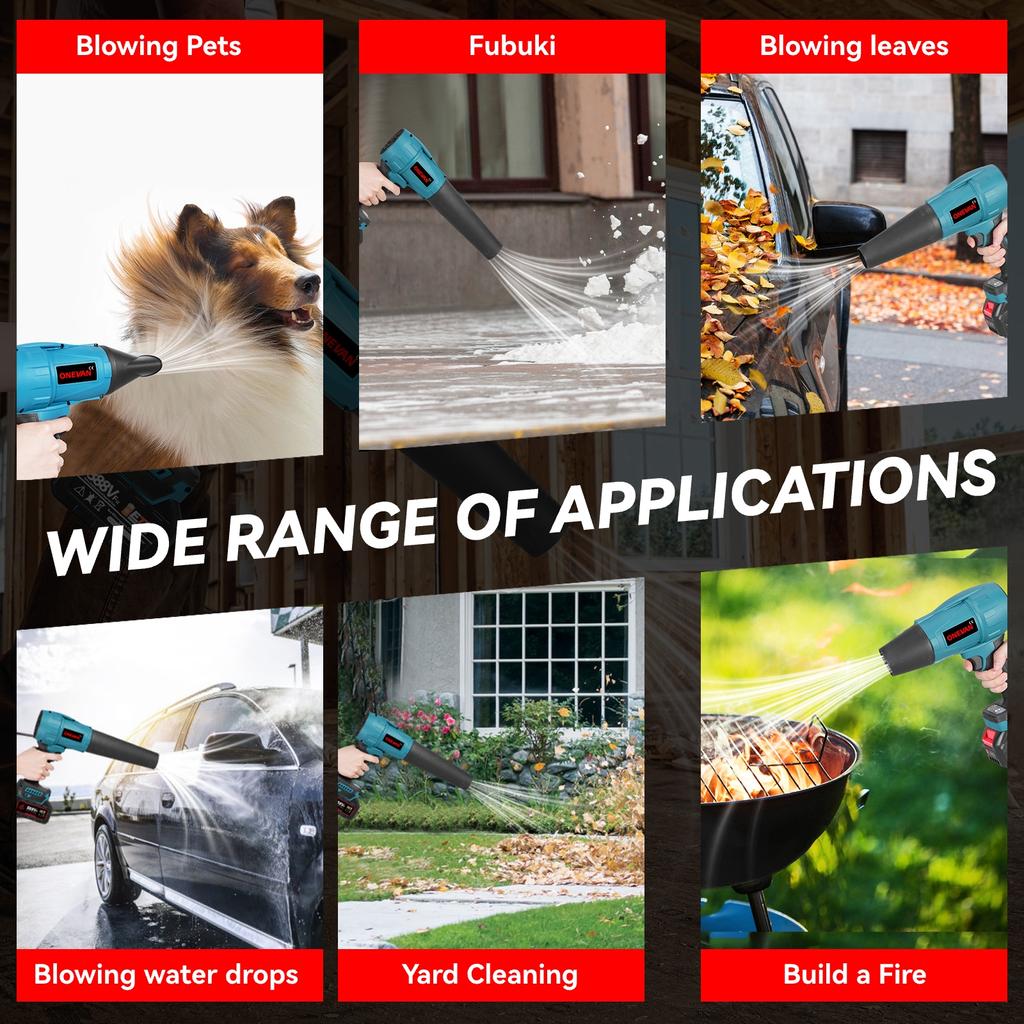 ONEVAN Brushless 3 Gears Electric Air Blowers Turbo 300000RPM Jet Fan Handheld Leaf Blower Dust Blowing Tool for 21V Battery