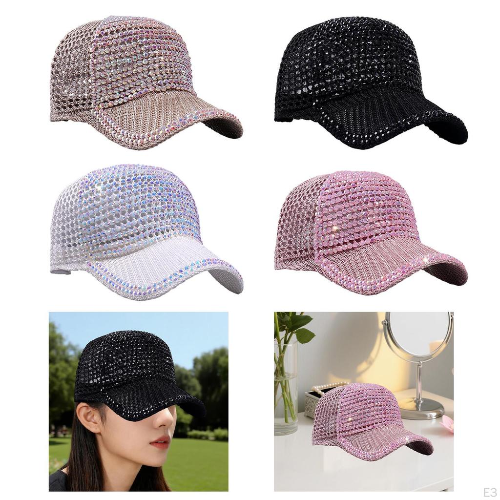 Mesh Rhinestone Baseball Cap Breathable Duckbill Adjustable Summer Beach Sun Hat Protection