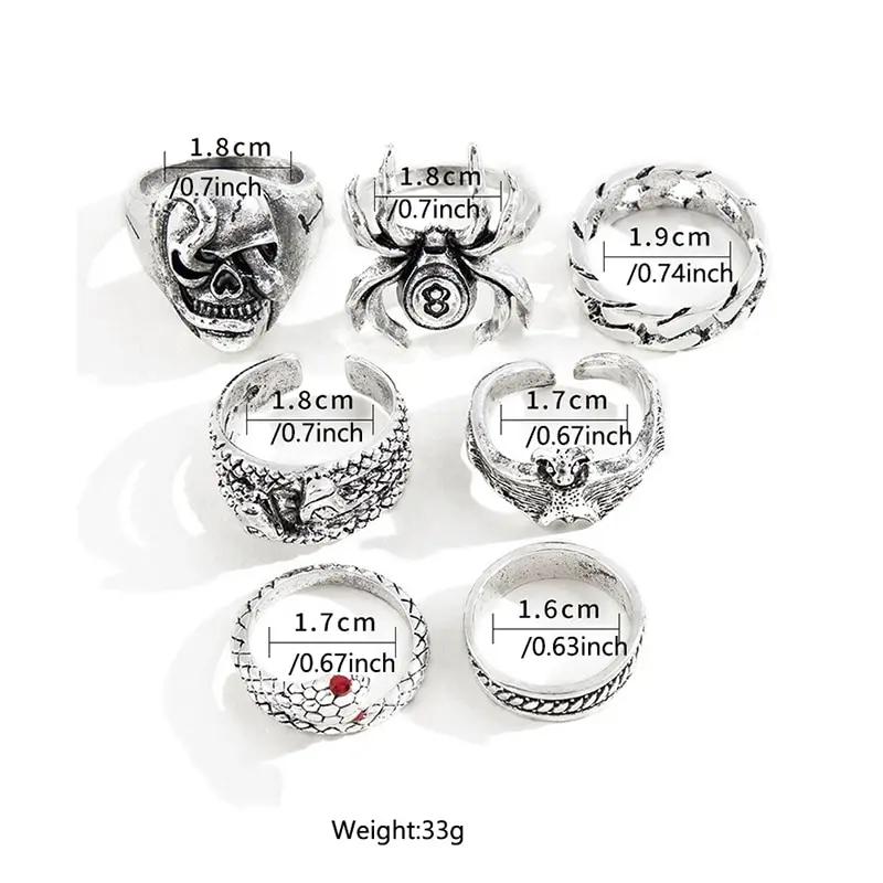 Punk Gothic Skeleton Unisex Ring Set Grunge Butterfly Frog Woman Man Jewelry Hip Hop Party Street Ring 2024 New Jewelry Gift