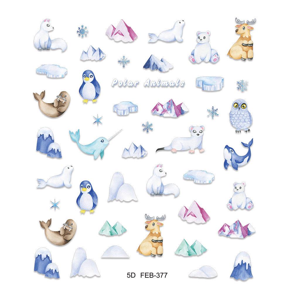 Penguin Arctic Iceberg 5D Waterproof Nail Stickers for Kids