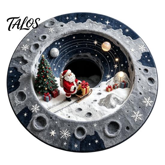 Wintervakantie Vloerbedekking 3D Optische Illusie Rond Kerstkleed, Schattige Kerstman Kristalfluweel Mat, Vloerkleed Levendig Gedrukt Rond