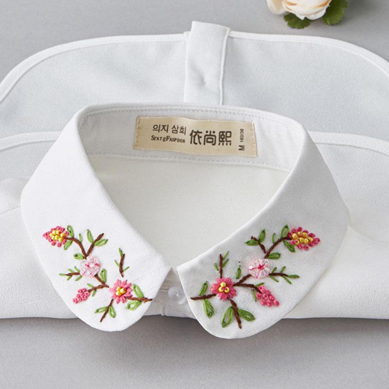 

Элегантная вышитая рубашка с искусственным воротником, женская блузка, белая полусорочка с искусственными воротниками, женская съемная, съемная, искусственный галстук