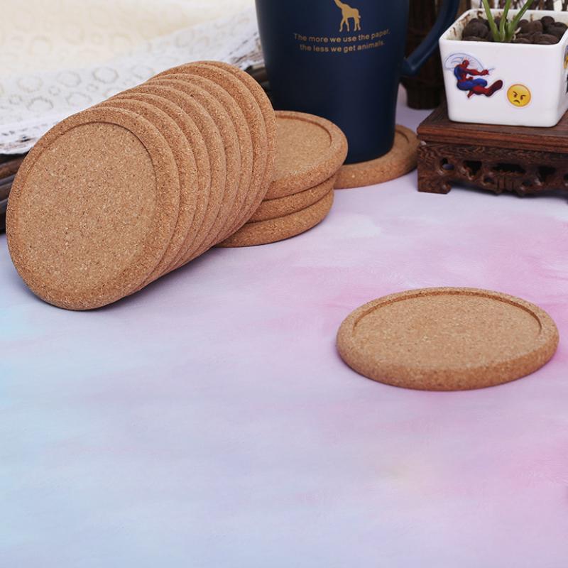 Cork Round Wooden Coasters Set Coffee Cup Mat Drink Tea Pad Placemats Wine Table Mats Decor  (No Box)