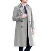 Men Windbreaker Lapel Long Sleeve Double Breasted Mid-Length Coat Solid Color Casual Business Outerwear