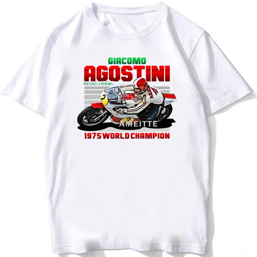 Giacomo Agostini GP 1975 Legend 70s Retro Style T-Shirt Men T Shirt Adventure Riding Sport Boy Casual Tees Motorcycle White Tops S