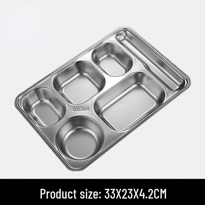 Horned Pansy 304 Stainless Steel Square 5-Compartment Meal Tray (33x23x4.2cm) 5 Units